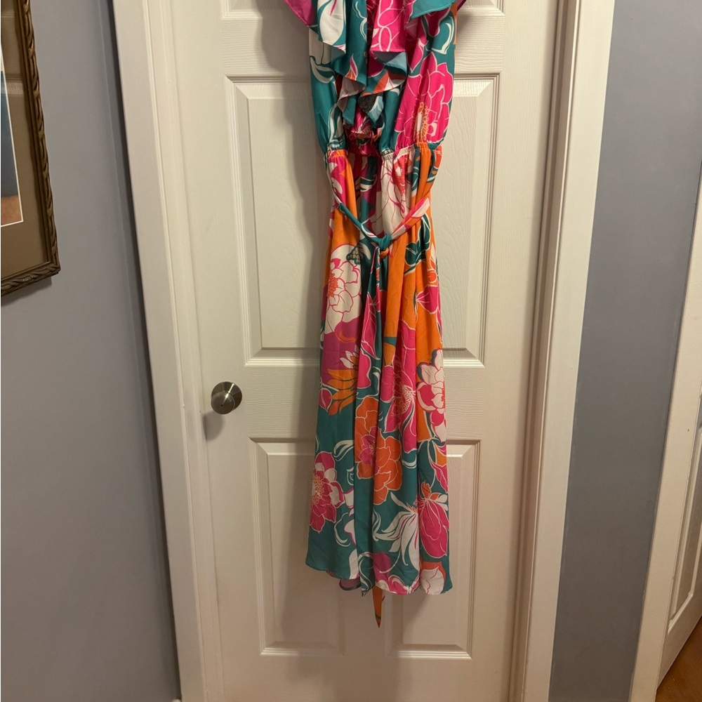 Flying Tomato Teal and Orange Floral Dress - Picture 4 of 4